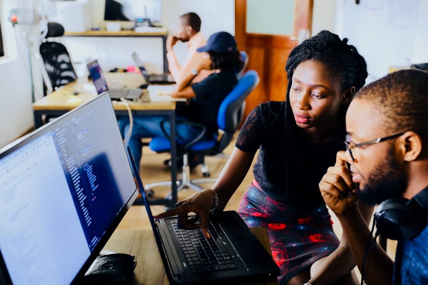 Two people working on a project